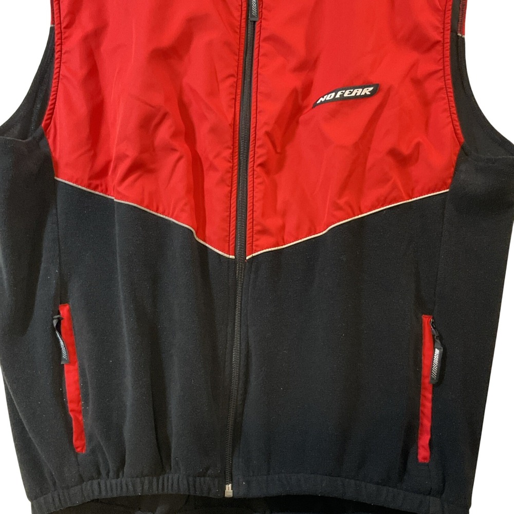 Vintage No‎ Fear Vest Y2K Moto Red Black Zip Up Mens XL Gorpcore Skate - Picture 2 of 6